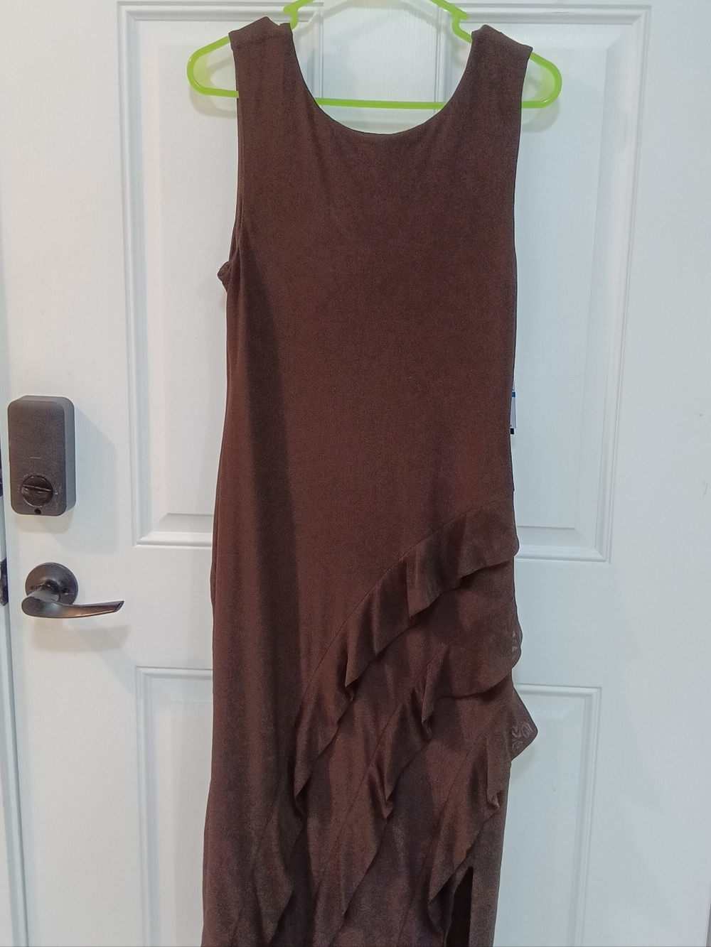 Sleeveless Brown Ruffle Hem Maxi Dress #127#